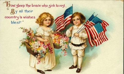 Vintage Children American Flag Postcard Image